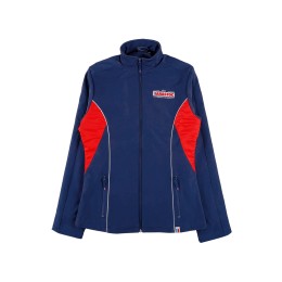 Customized long-sleeved sapphire blue slim-fitting women's jacket, stand-up collar, snap button at back hem, contrasting color fabric, zipper pocket, 100% nylon J1032 Customized long-sleeved sapphire blue slim-fitting women's jacket, stand-up collar, snap button at back hem, contrasting color fabric, zipper pocket, 100% nylon J1032